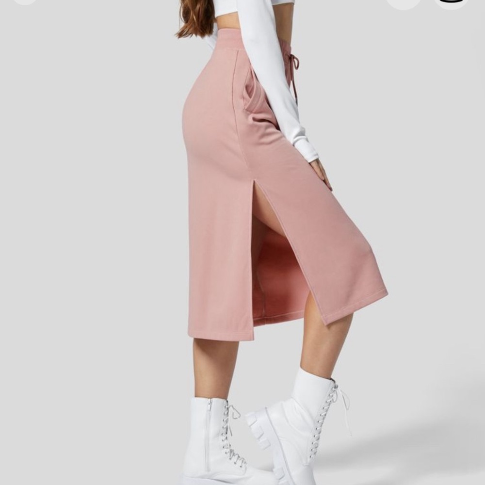Ribbed High Waisted Drawstring Side Pocket Split Solid A-line
Midi Casua… - Picture 4 of 11
